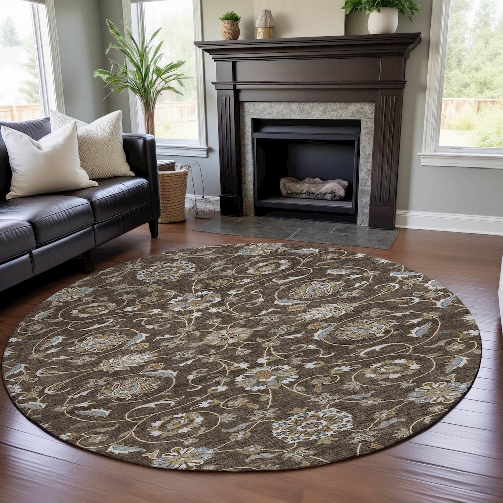 Premium Machine Washable Mayfield AMF1149 Chocolate 8' x 8' Round Rug. Picture 5