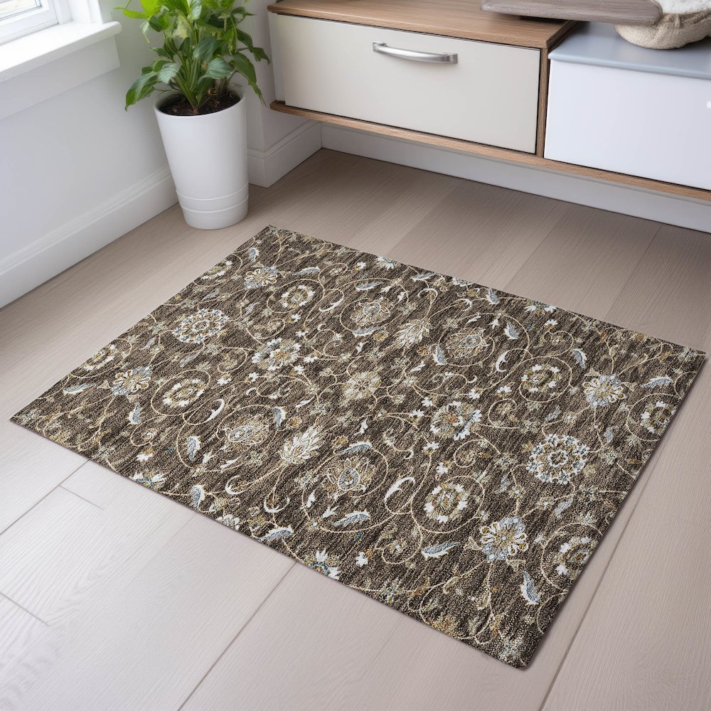 Premium Machine Washable Mayfield AMF1149 Chocolate 1'8" x 2'6" Rug. Picture 5