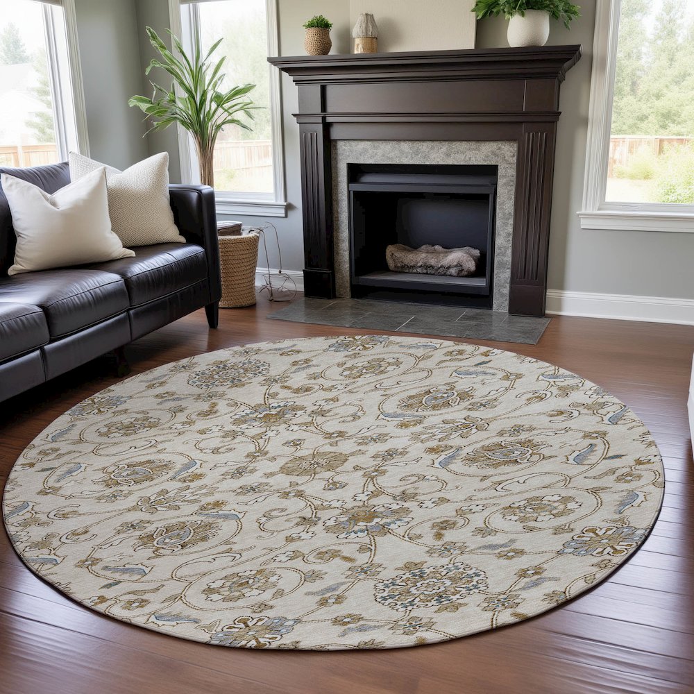 Premium Machine Washable Mayfield AMF1149 Ivory 8' x 8' Round Rug. Picture 5