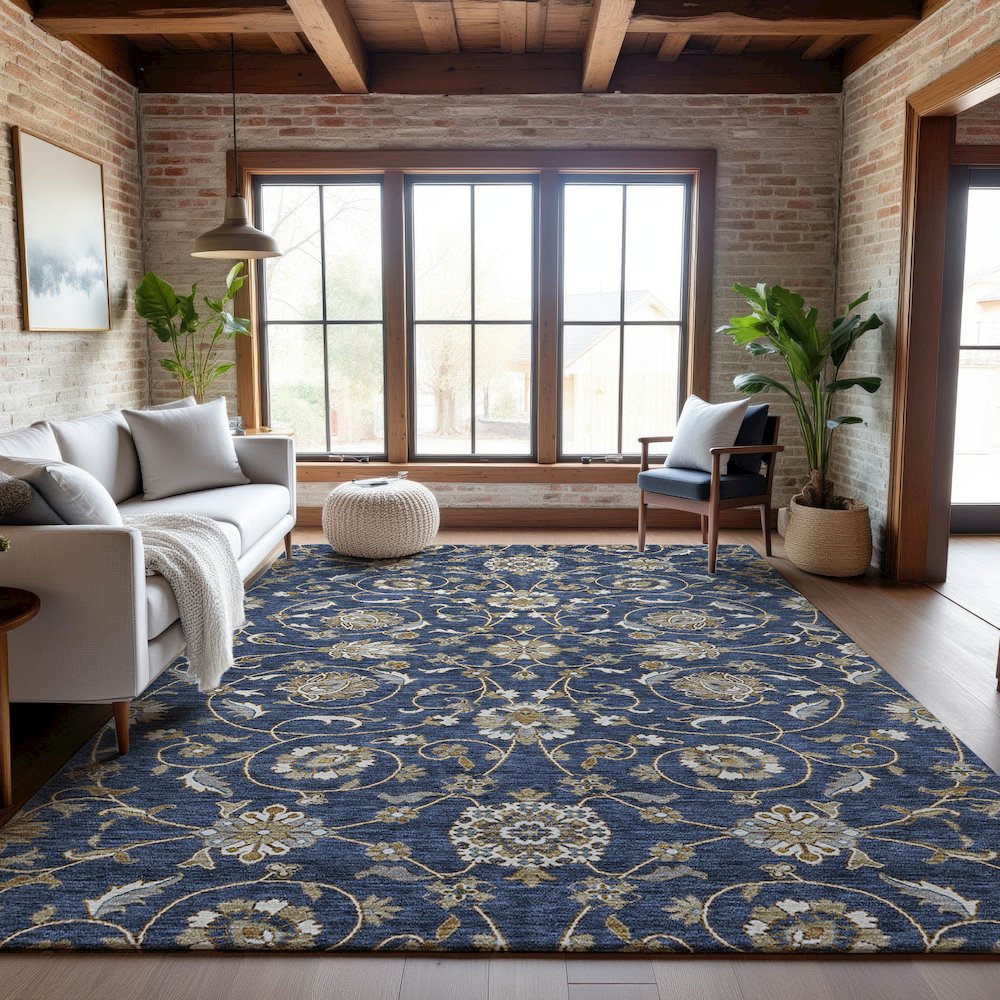 Premium Machine Washable Mayfield AMF1149 Navy 2'6" x 3'10" Rug. Picture 5