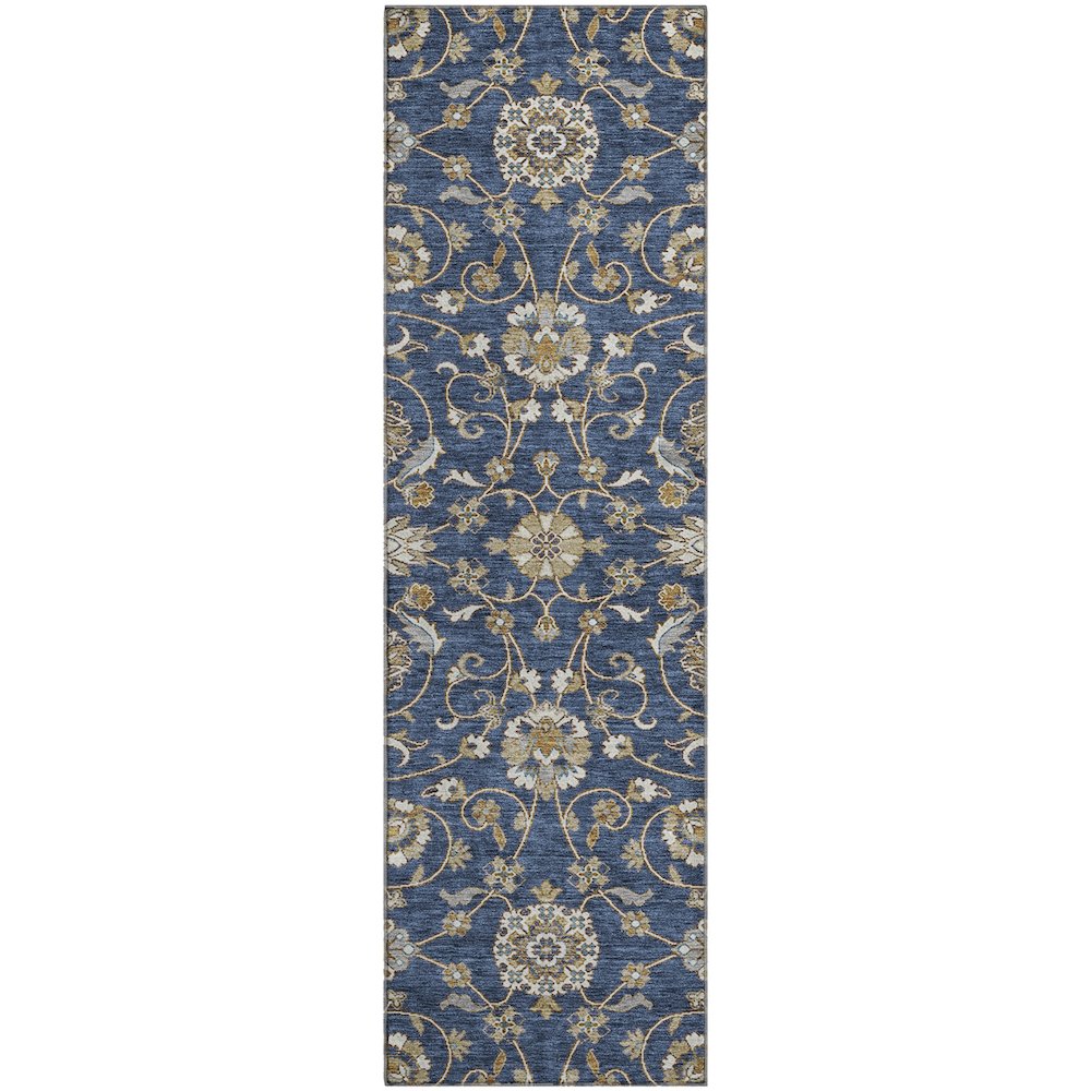 Premium Machine Washable Mayfield AMF1149 Navy 2'3" x 7'6" Runner Rug. Picture 1
