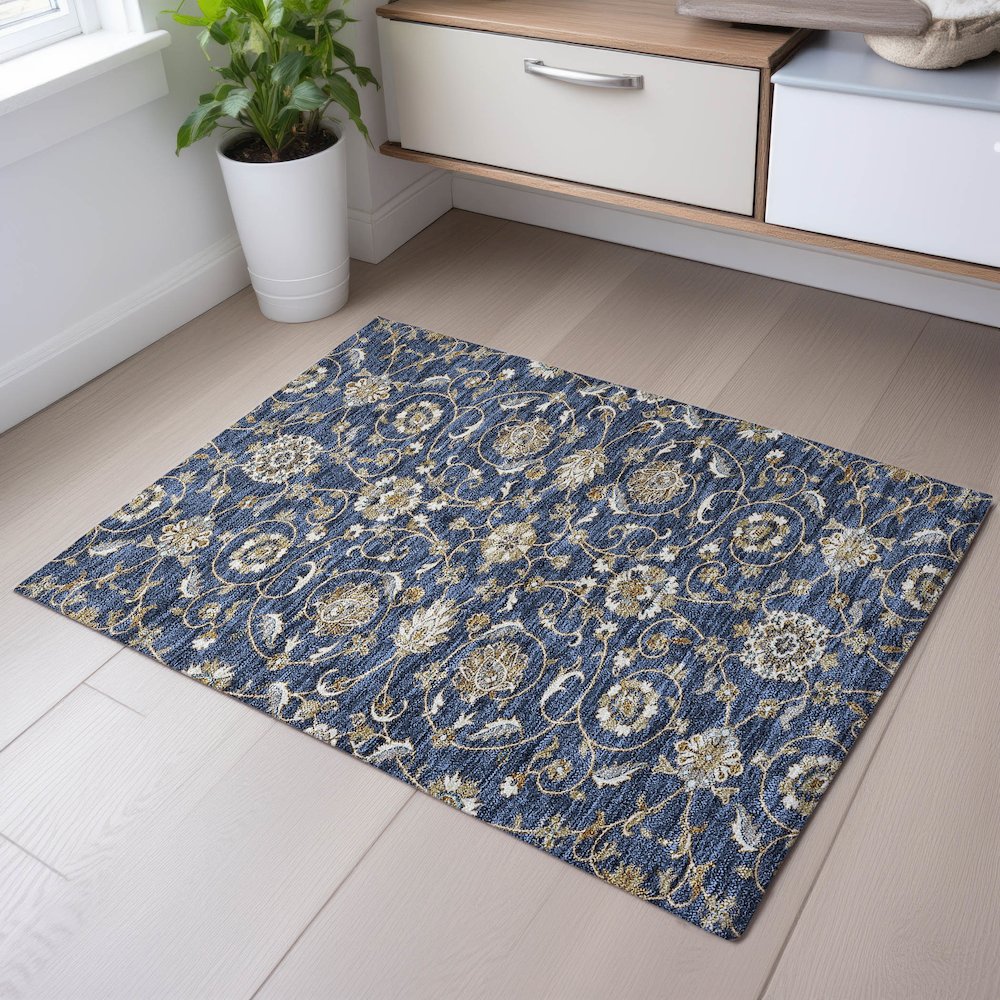 Premium Machine Washable Mayfield AMF1149 Navy 1'8" x 2'6" Rug. Picture 5