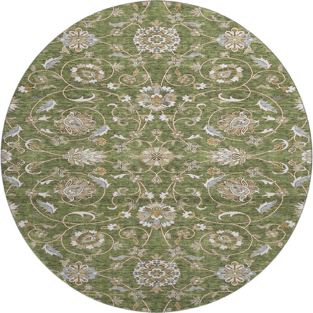 Premium Machine Washable Mayfield AMF1149 Olive 8' x 8' Round Rug. Picture 1