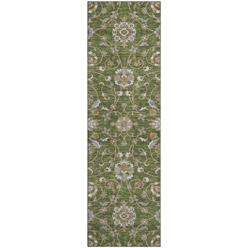 Premium Machine Washable Mayfield AMF1149 Olive 2'3" x 7'6" Runner Rug. Picture 1