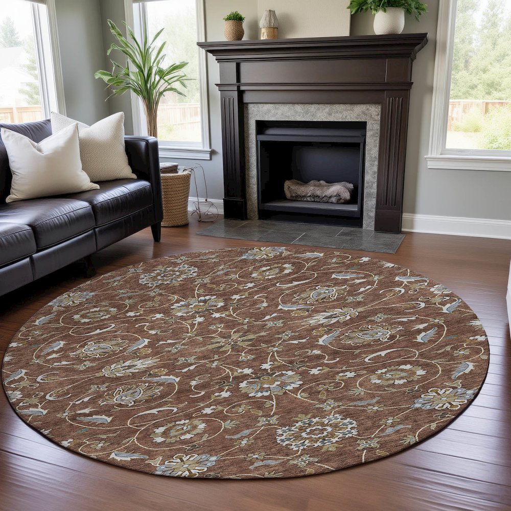 Premium Machine Washable Mayfield AMF1149 Paprika 8' x 8' Round Rug. Picture 5