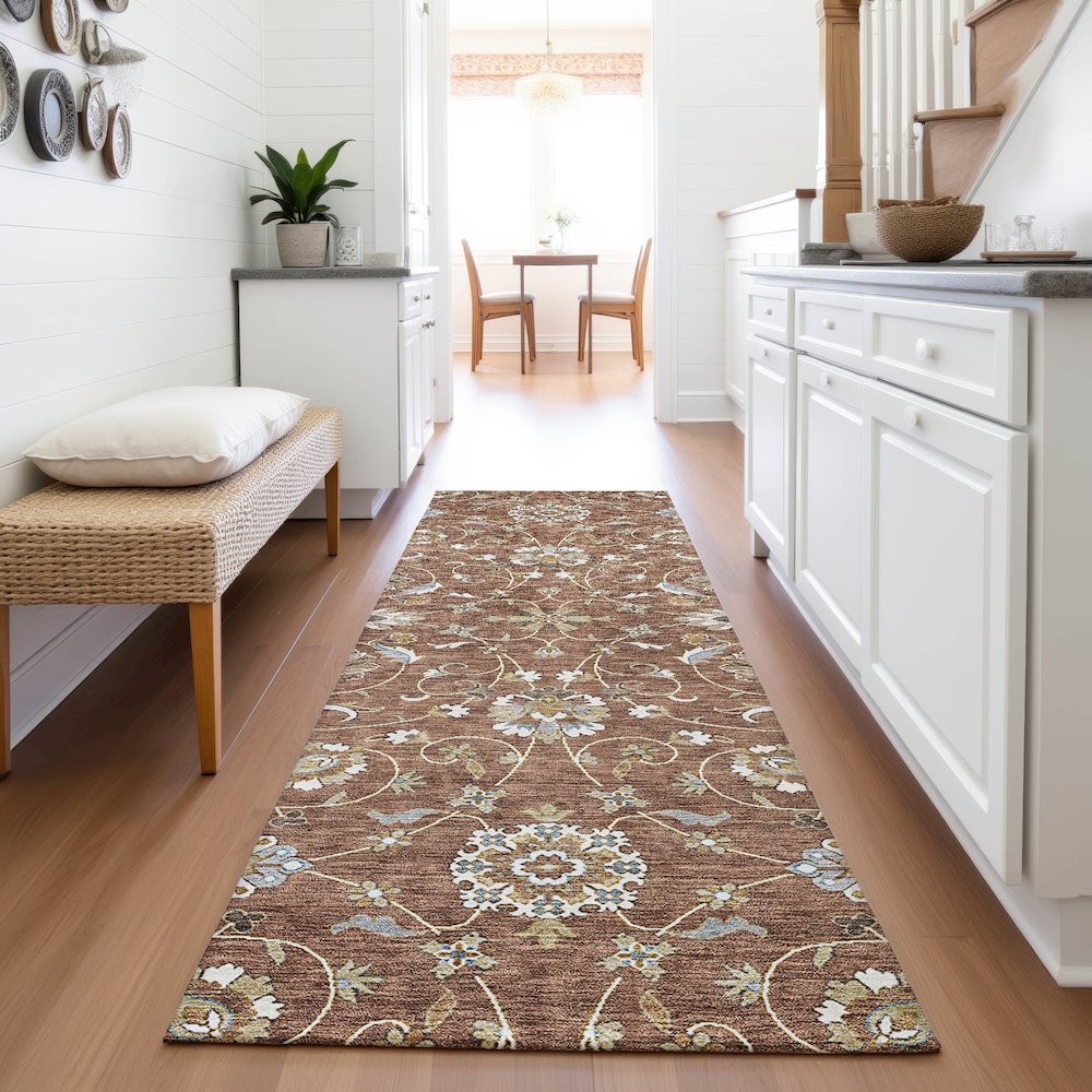 Premium Machine Washable Mayfield AMF1149 Paprika 2'3" x 7'6" Runner Rug. Picture 5