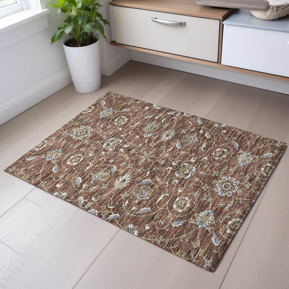 Premium Machine Washable Mayfield AMF1149 Paprika 1'8" x 2'6" Rug. Picture 5