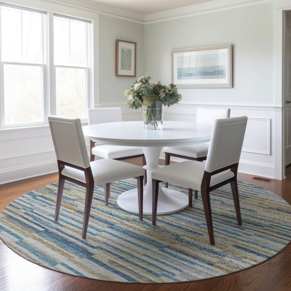 Premium Machine Washable Mayfield  Blue 8' x 8' Round Rug. Picture 5