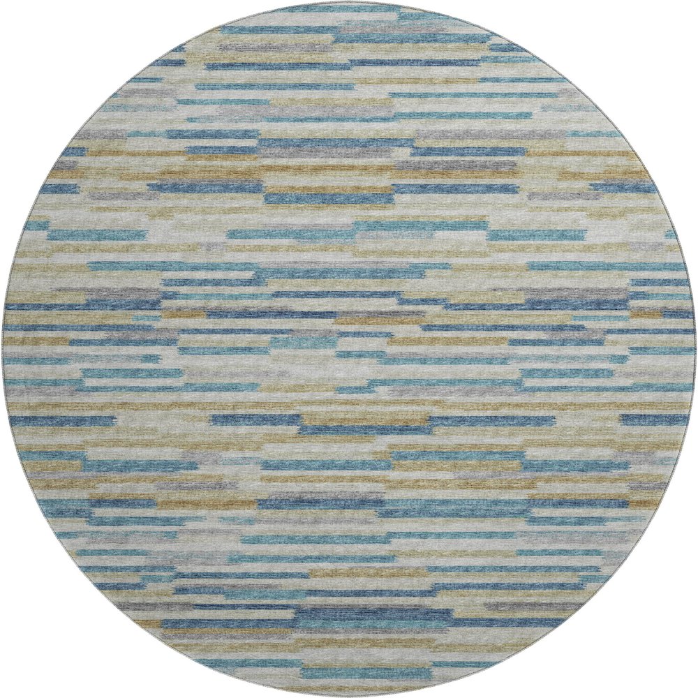 Premium Machine Washable Mayfield  Blue 8' x 8' Round Rug. Picture 1