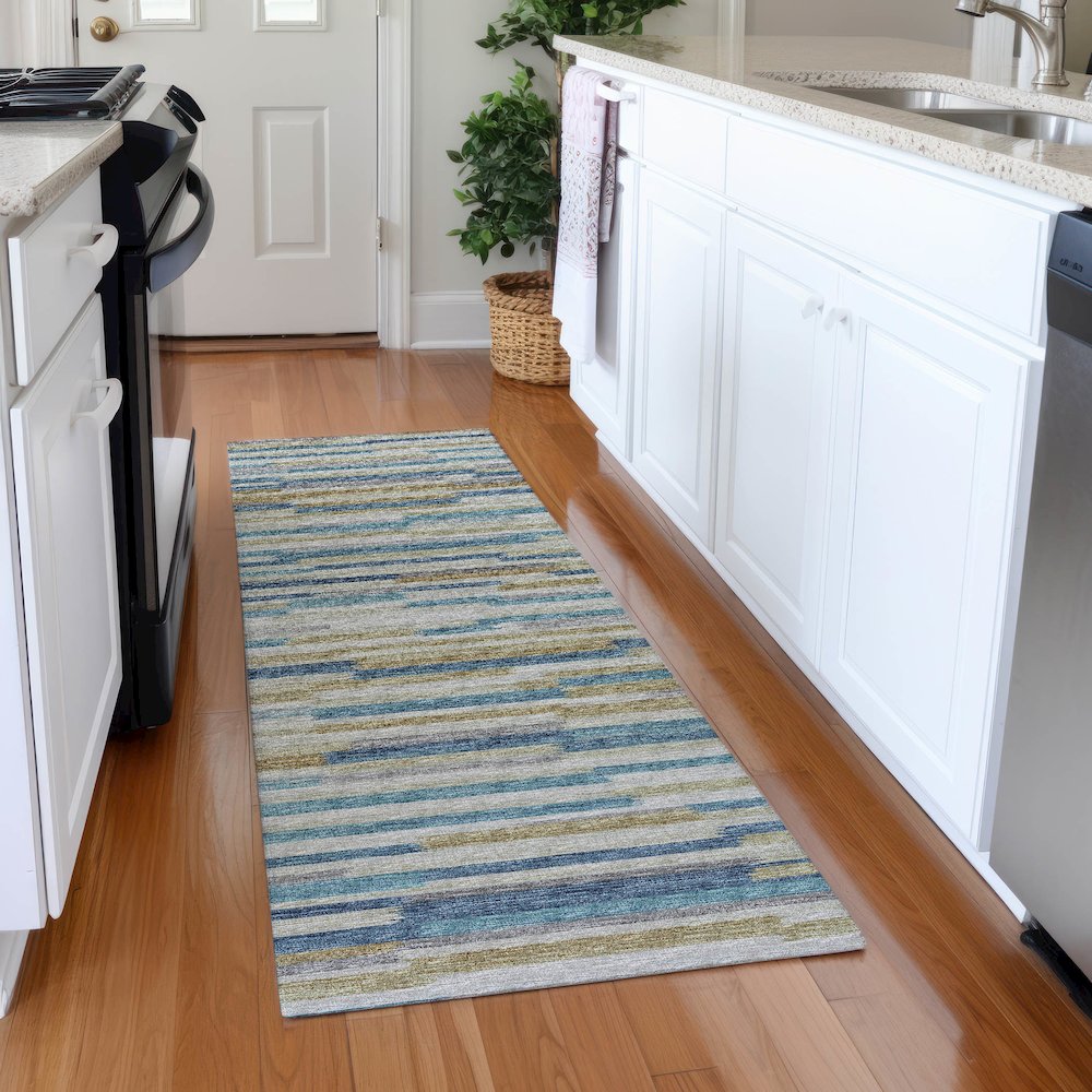 Premium Machine Washable Mayfield  Blue 2'3" x 7'6" Runner Rug. Picture 5