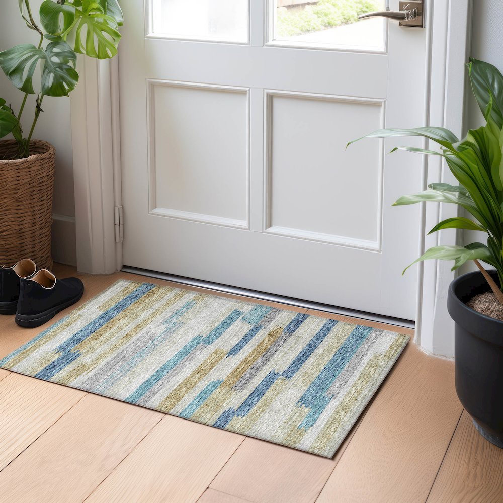 Premium Machine Washable Mayfield  Blue 1'8" x 2'6" Rug. Picture 5