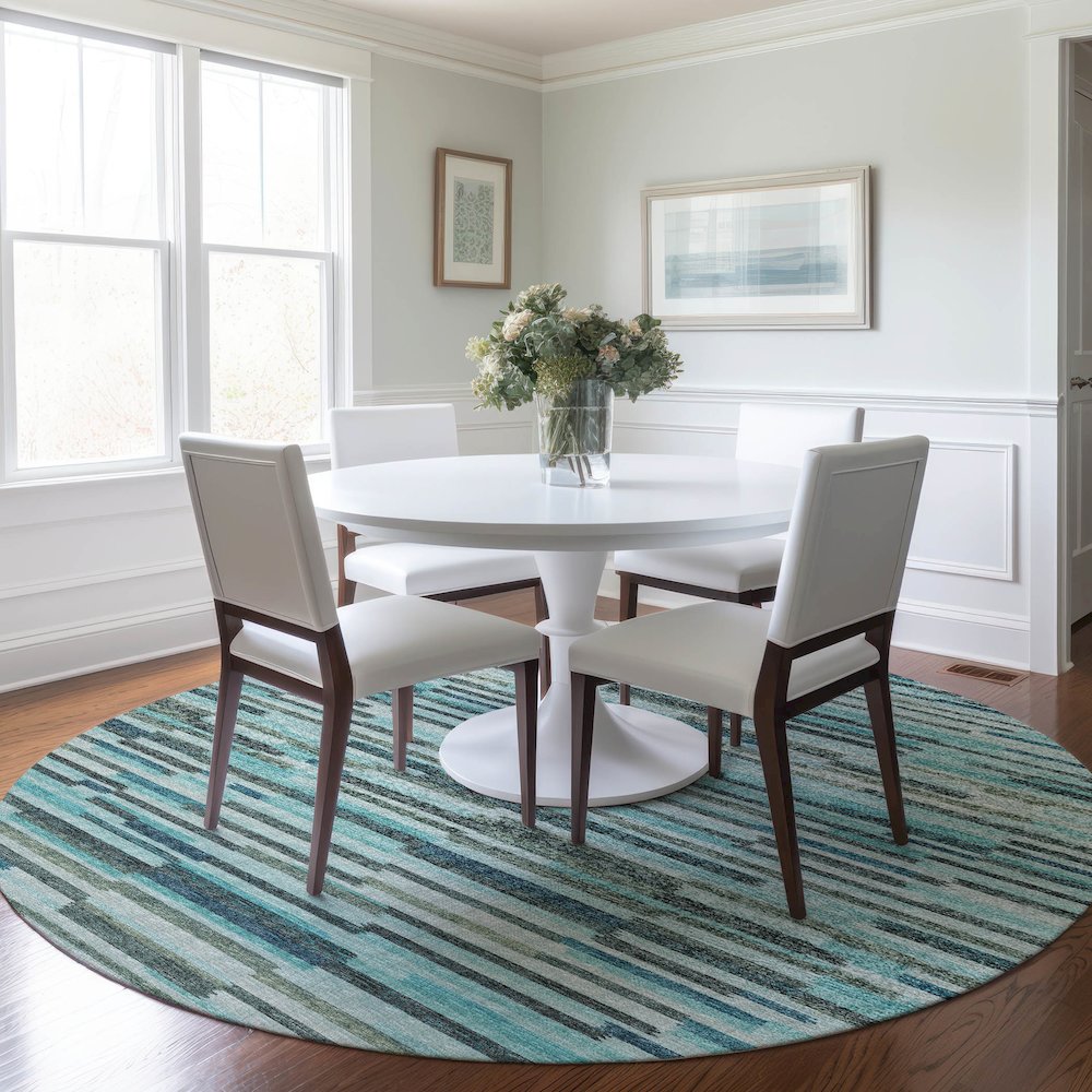 Premium Machine Washable Mayfield  Turquoise 8' x 8' Round Rug. Picture 5