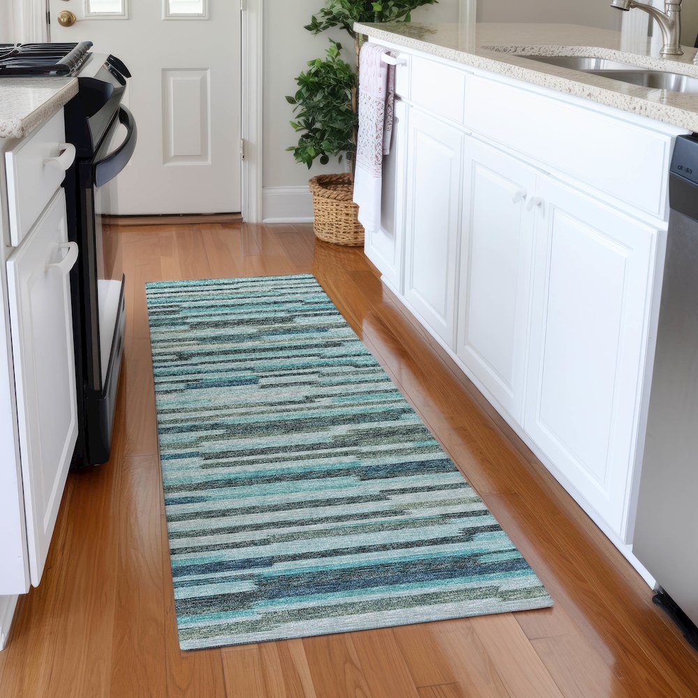 Premium Machine Washable Mayfield  Turquoise 2'3" x 7'6" Runner Rug. Picture 5