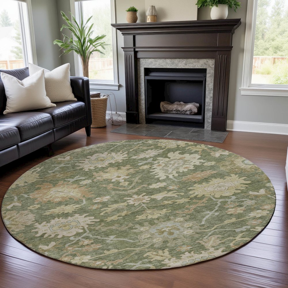 Premium Machine Washable Mayfield AMF1150 Aloe 8' x 8' Round Rug. Picture 5