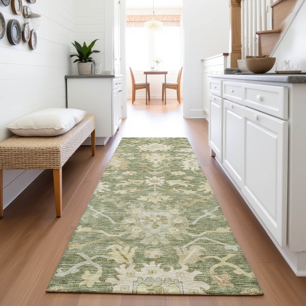 Premium Machine Washable Mayfield AMF1150 Aloe 2'3" x 7'6" Runner Rug. Picture 5