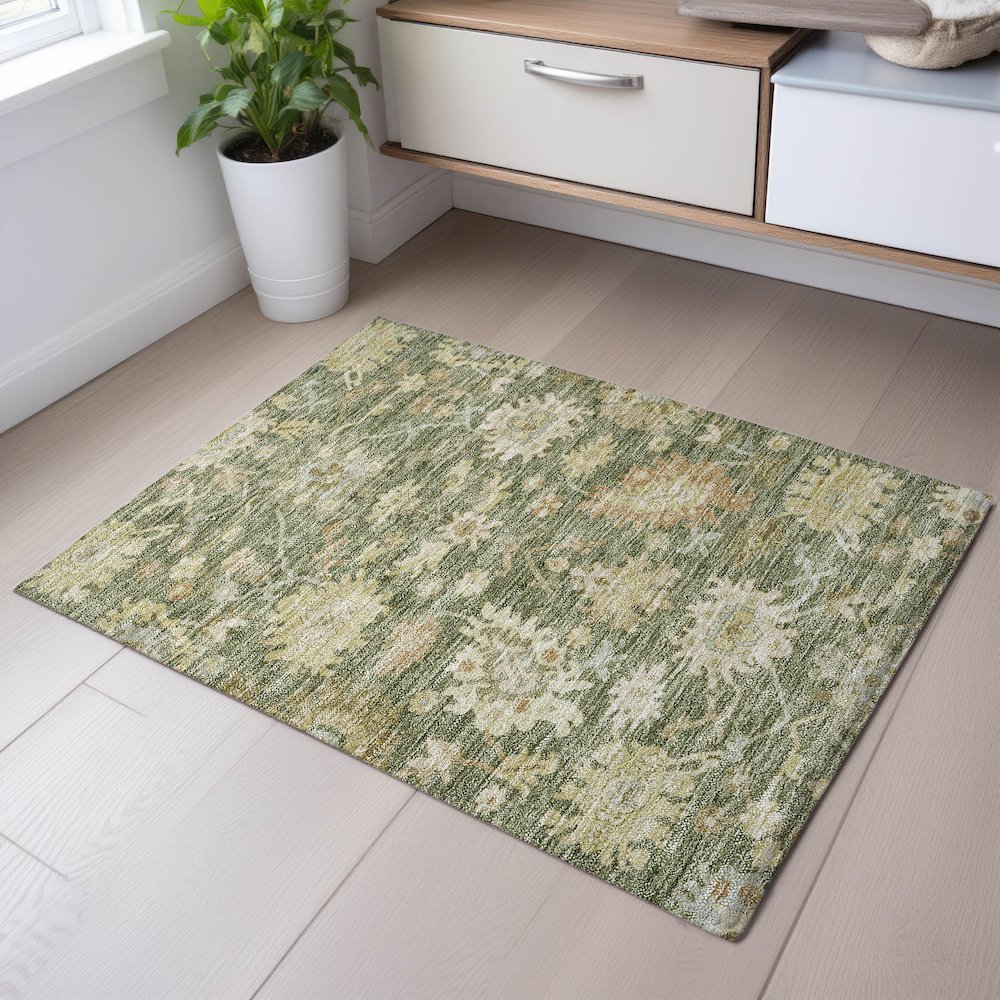 Premium Machine Washable Mayfield AMF1150 Aloe 1'8" x 2'6" Rug. Picture 5
