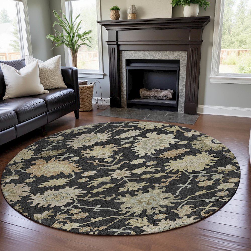 Premium Machine Washable Mayfield AMF1150 Black 8' x 8' Round Rug. Picture 5