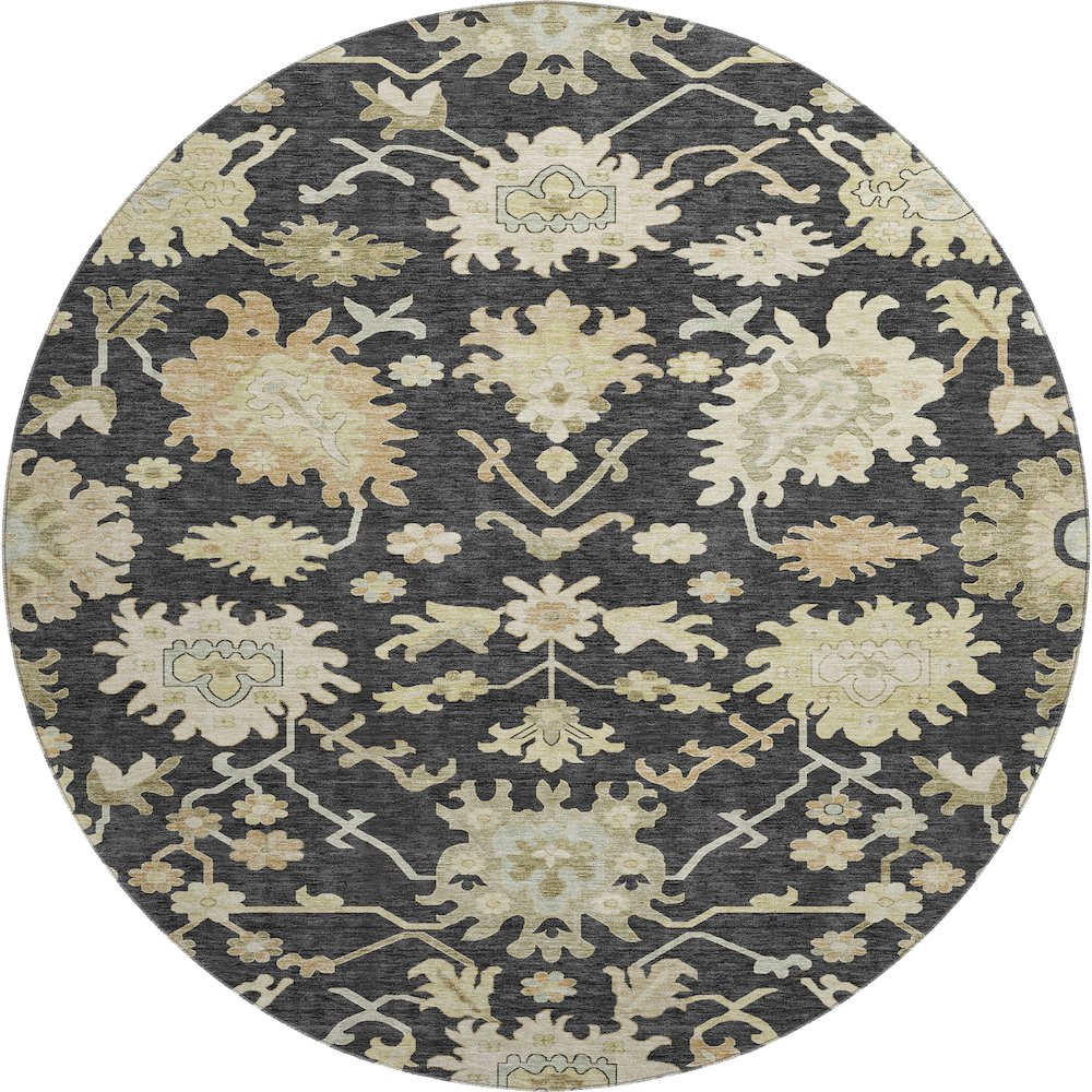 Premium Machine Washable Mayfield AMF1150 Black 8' x 8' Round Rug. Picture 1