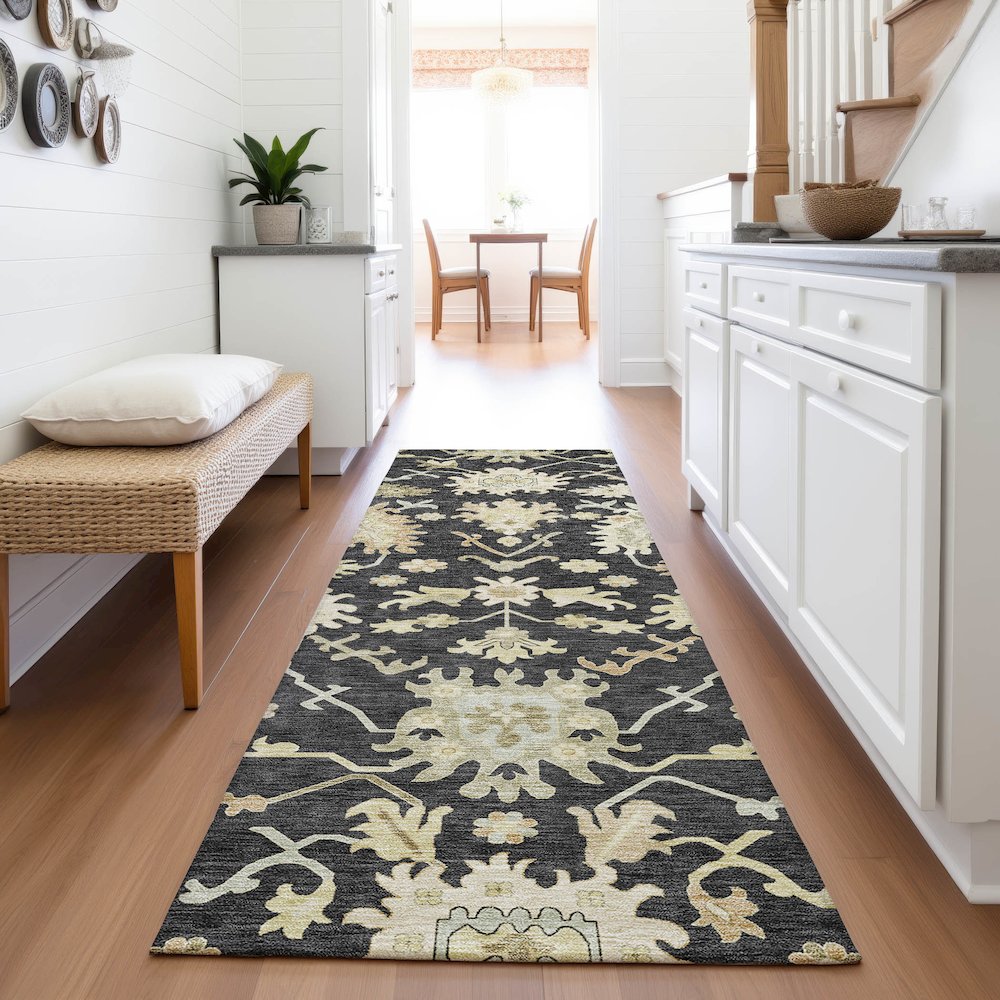 Premium Machine Washable Mayfield AMF1150 Black 2'3" x 7'6" Runner Rug. Picture 5