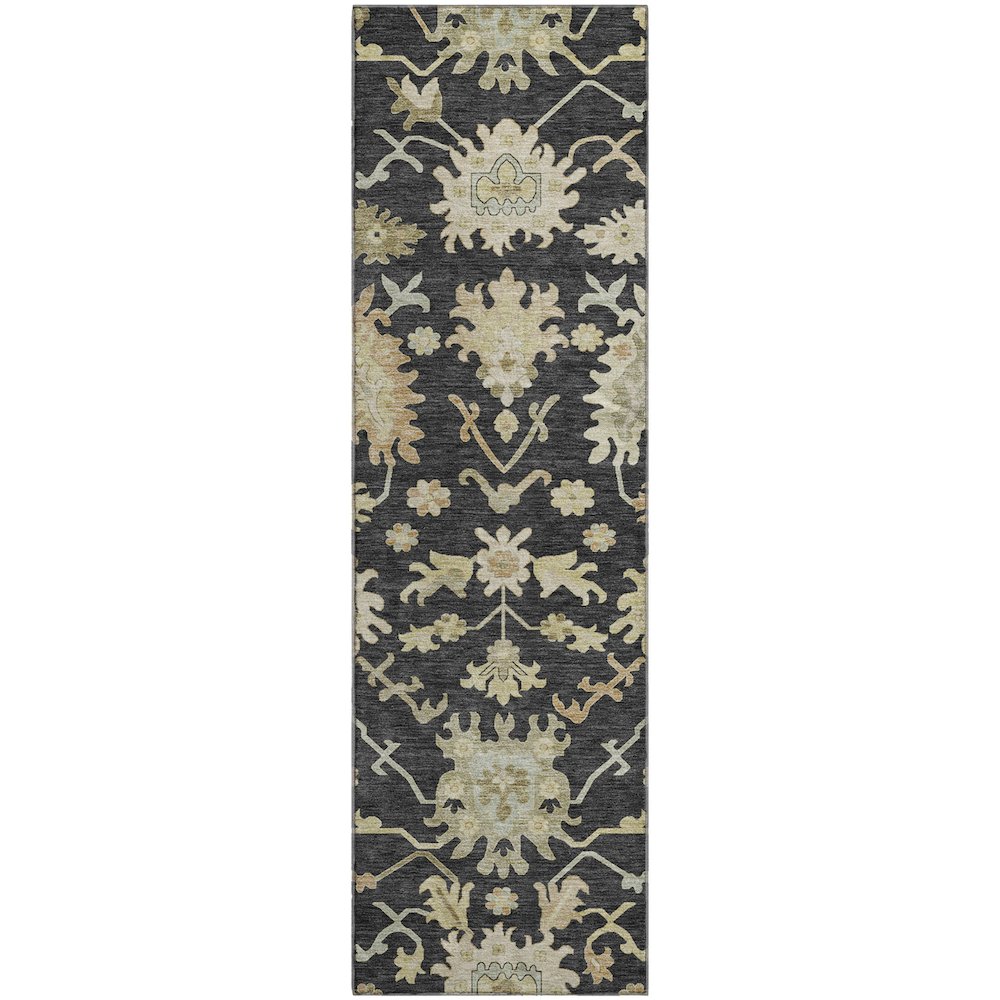 Premium Machine Washable Mayfield AMF1150 Black 2'3" x 7'6" Runner Rug. Picture 1