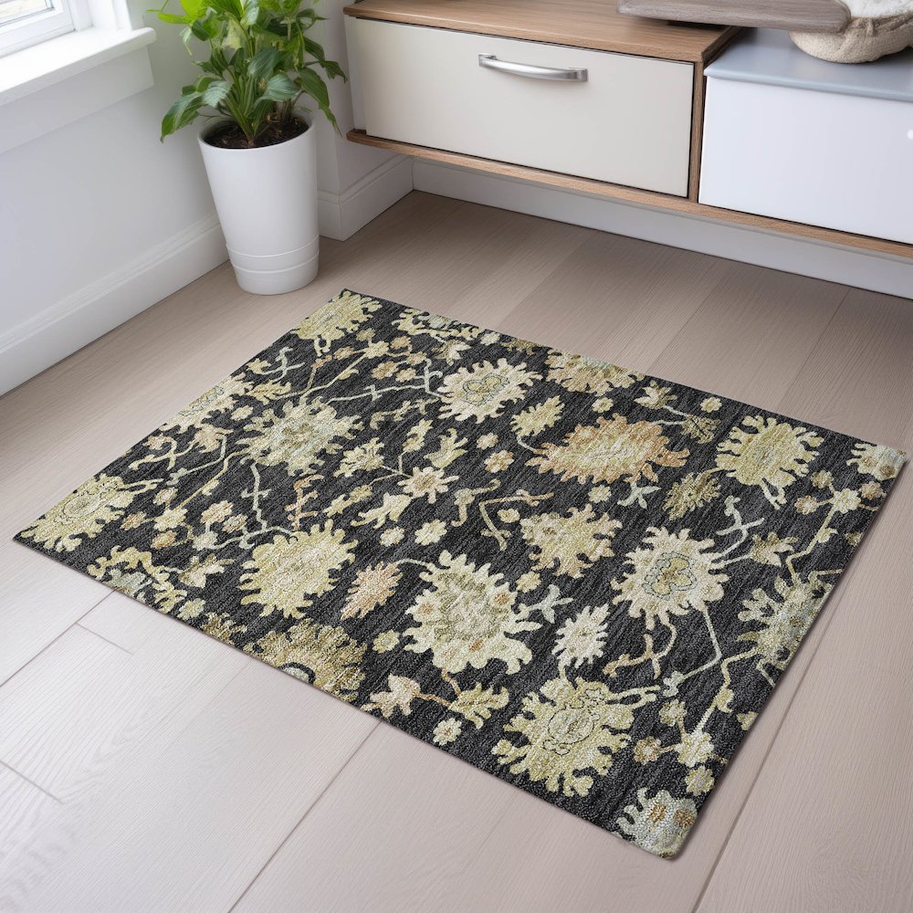 Premium Machine Washable Mayfield AMF1150 Black 1'8" x 2'6" Rug. Picture 5