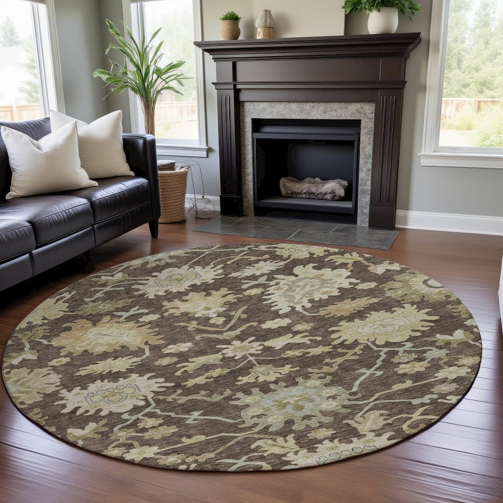 Premium Machine Washable Mayfield AMF1150 Chocolate 8' x 8' Round Rug. Picture 5