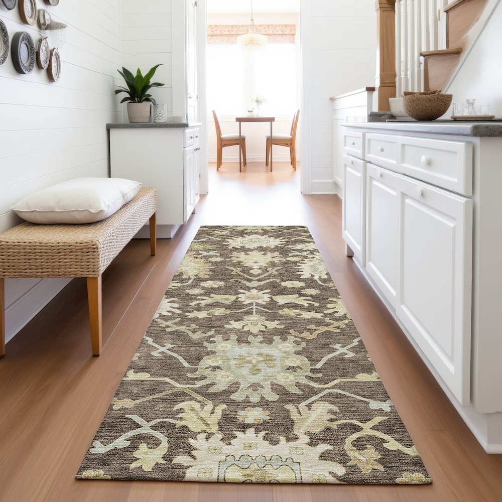 Premium Machine Washable Mayfield AMF1150 Chocolate 2'3" x 7'6" Runner Rug. Picture 5