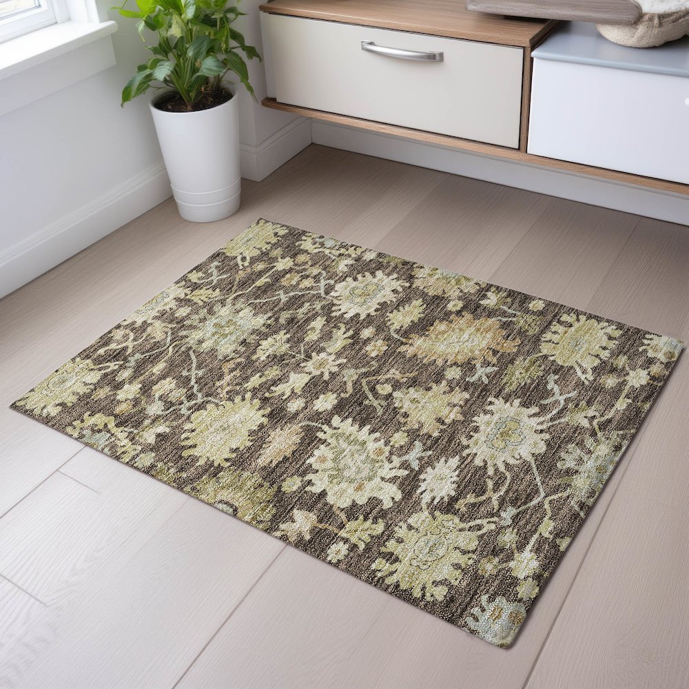 Premium Machine Washable Mayfield AMF1150 Chocolate 1'8" x 2'6" Rug. Picture 5