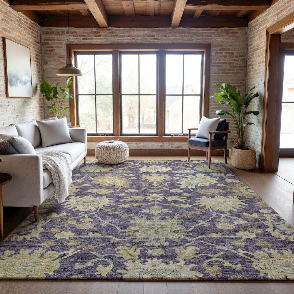 Premium Machine Washable Mayfield AMF1150 Eggplant 2'6" x 3'10" Rug. Picture 5