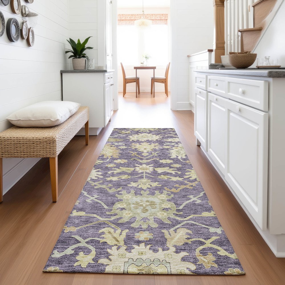 Premium Machine Washable Mayfield AMF1150 Eggplant 2'3" x 7'6" Runner Rug. Picture 5
