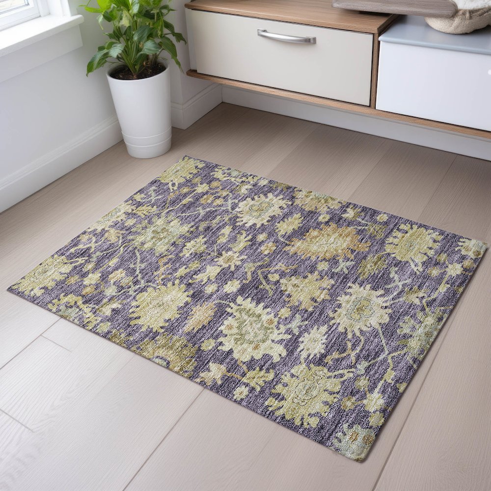 Premium Machine Washable Mayfield AMF1150 Eggplant 1'8" x 2'6" Rug. Picture 5
