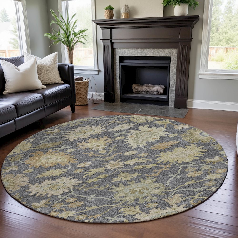 Premium Machine Washable Mayfield AMF1150 Gray 8' x 8' Round Rug. Picture 5