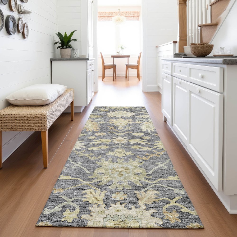 Premium Machine Washable Mayfield AMF1150 Gray 2'3" x 7'6" Runner Rug. Picture 5