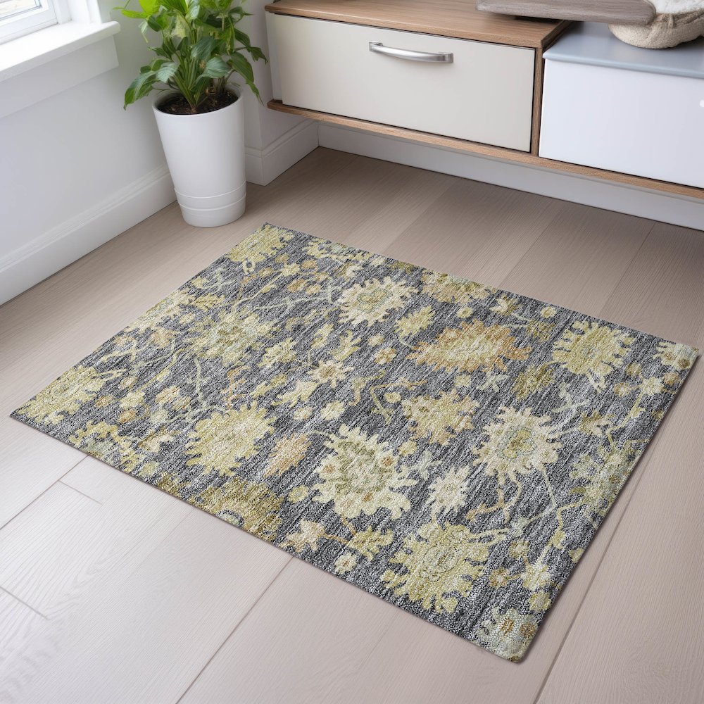 Premium Machine Washable Mayfield AMF1150 Gray 1'8" x 2'6" Rug. Picture 5