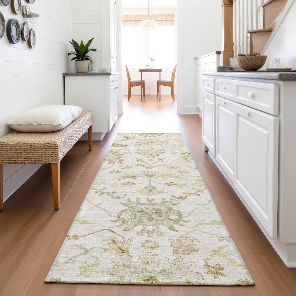 Premium Machine Washable Mayfield AMF1150 Ivory 2'3" x 7'6" Runner Rug. Picture 5