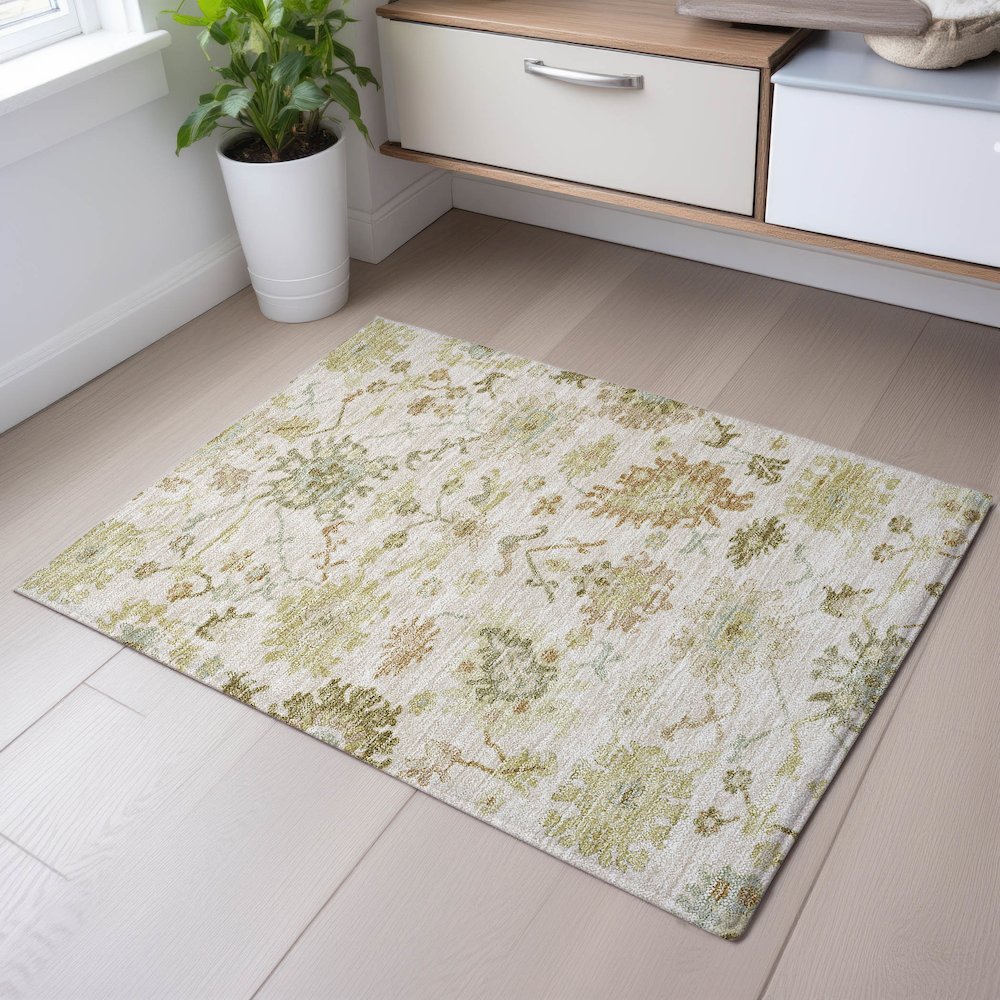 Premium Machine Washable Mayfield AMF1150 Ivory 1'8" x 2'6" Rug. Picture 5