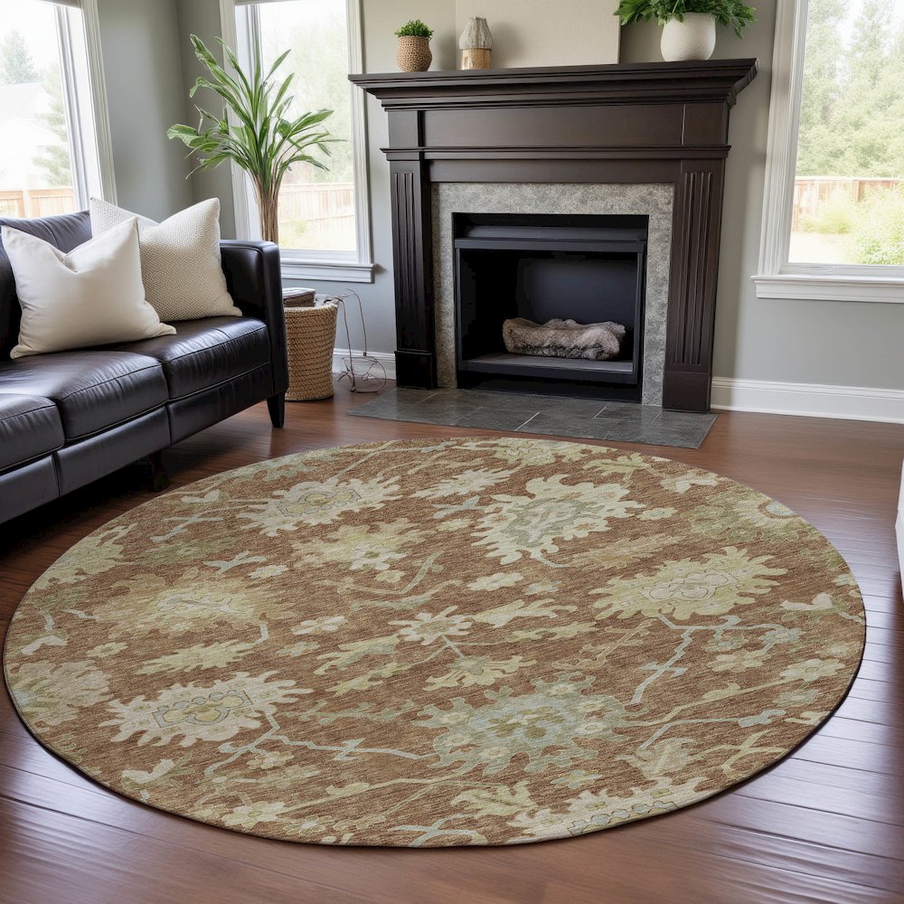 Premium Machine Washable Mayfield AMF1150 Paprika 8' x 8' Round Rug. Picture 5