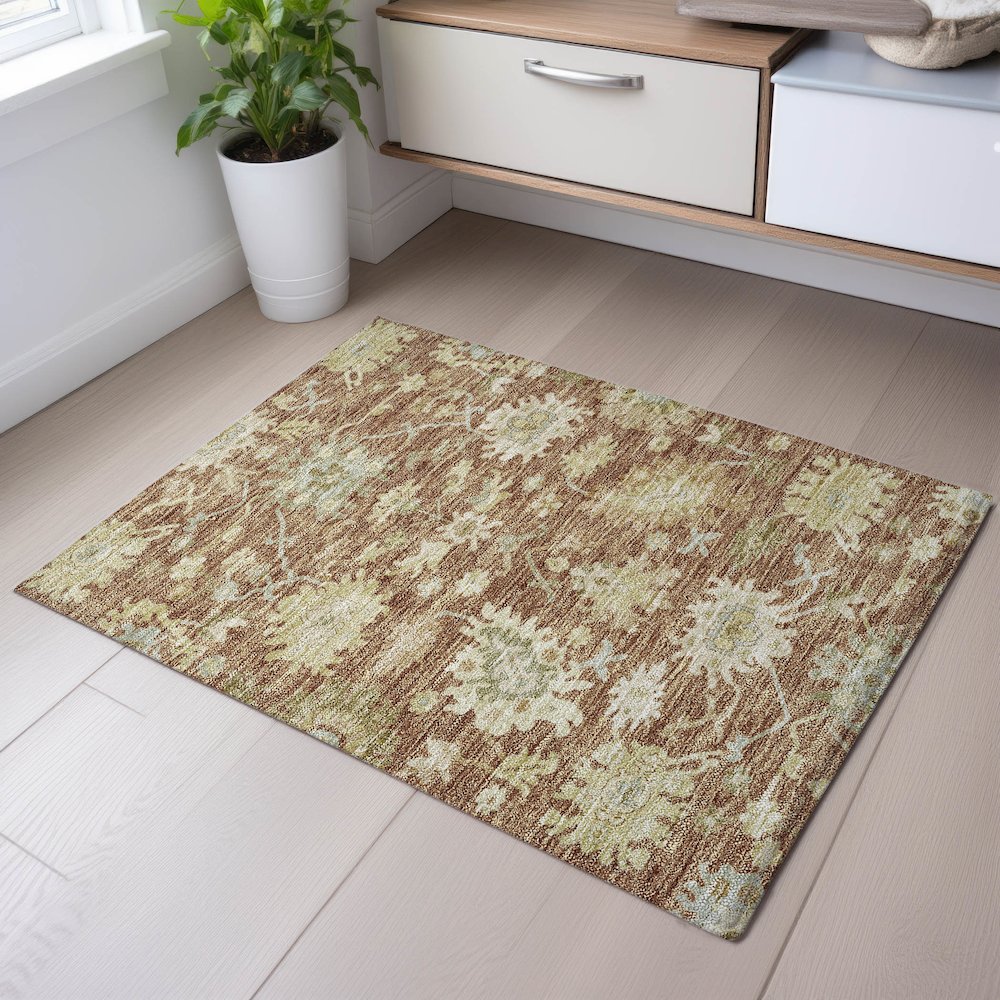 Premium Machine Washable Mayfield AMF1150 Paprika 1'8" x 2'6" Rug. Picture 5