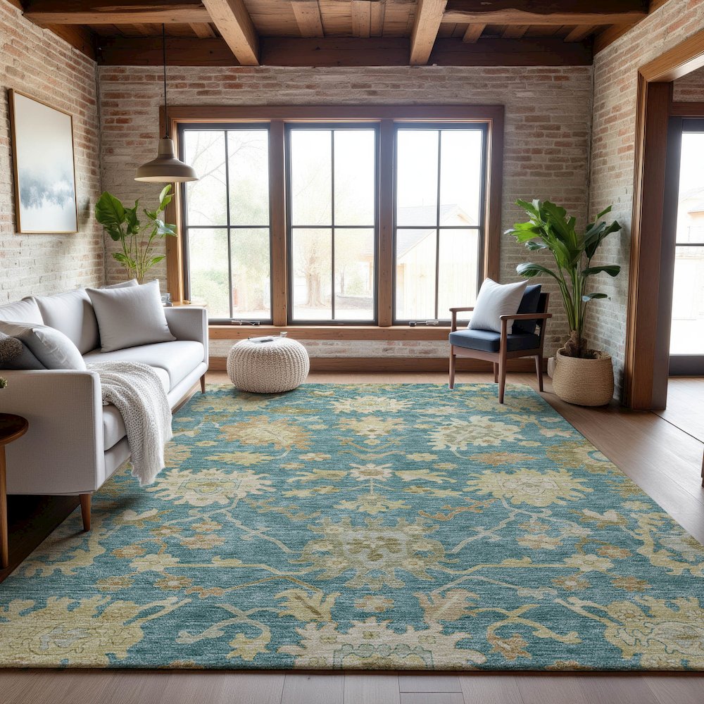 Premium Machine Washable Mayfield AMF1150 Teal 2'6" x 3'10" Rug. Picture 5