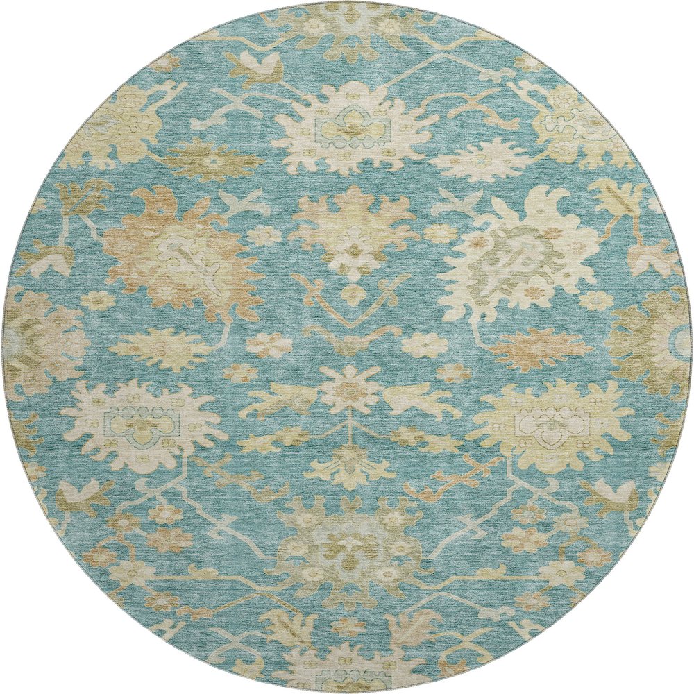 Premium Machine Washable Mayfield AMF1150 Teal 8' x 8' Round Rug. Picture 1