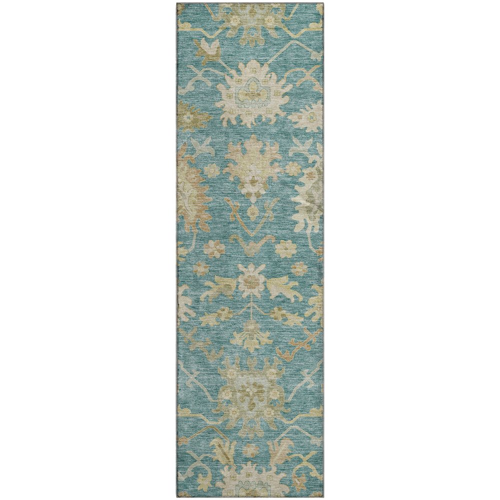 Premium Machine Washable Mayfield AMF1150 Teal 2'3" x 7'6" Runner Rug. Picture 1