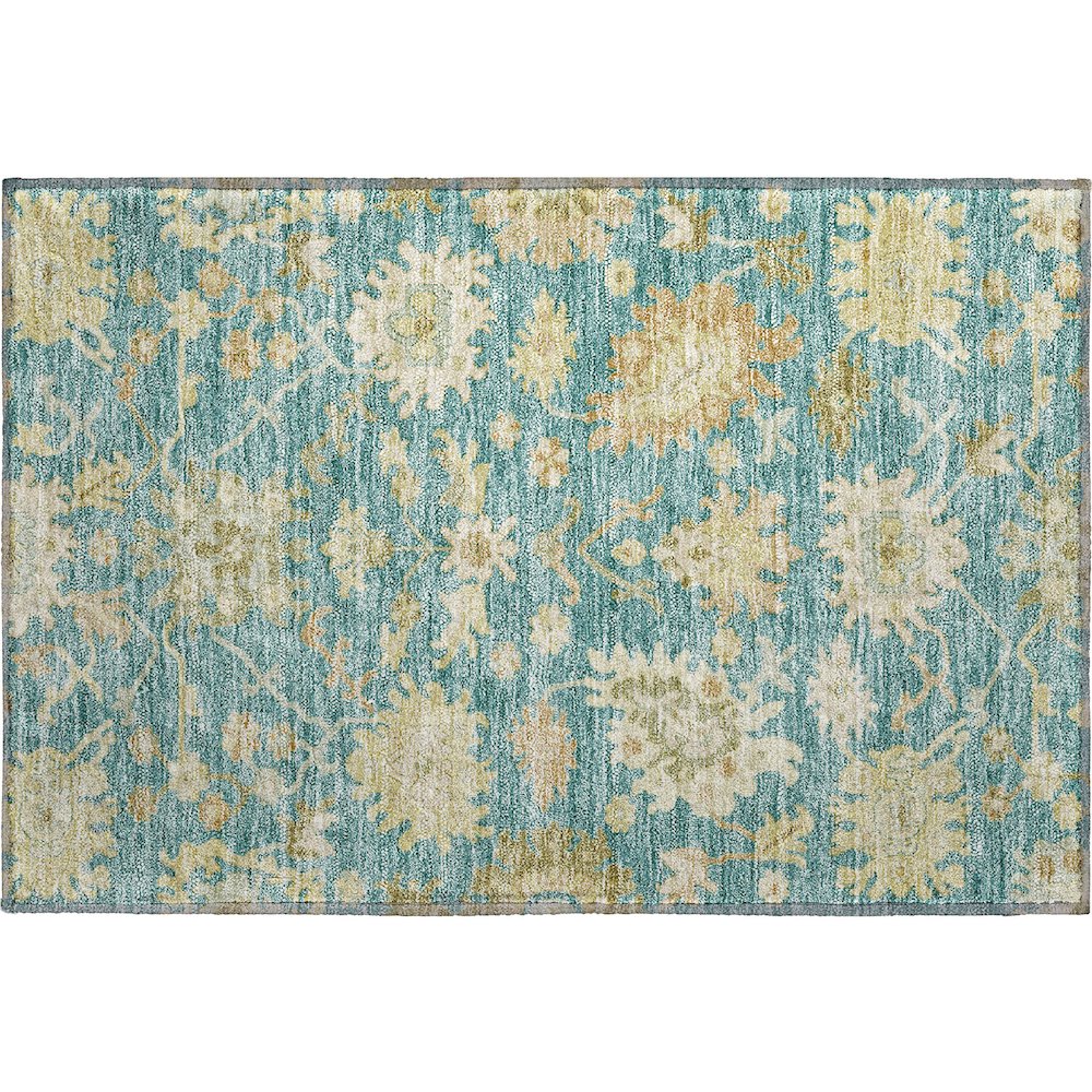 Premium Machine Washable Mayfield AMF1150 Teal 1'8" x 2'6" Rug. Picture 1