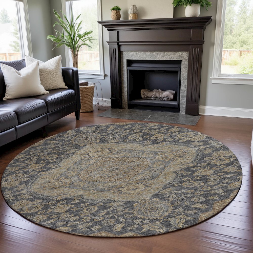 Premium Machine Washable Mayfield AMF1151 Charcoal 8' x 8' Round Rug. Picture 5