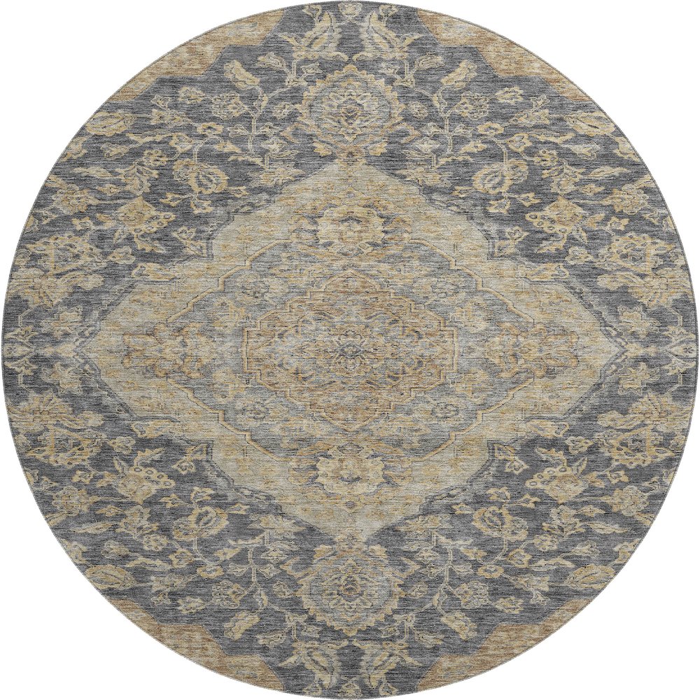 Premium Machine Washable Mayfield AMF1151 Charcoal 8' x 8' Round Rug. Picture 1