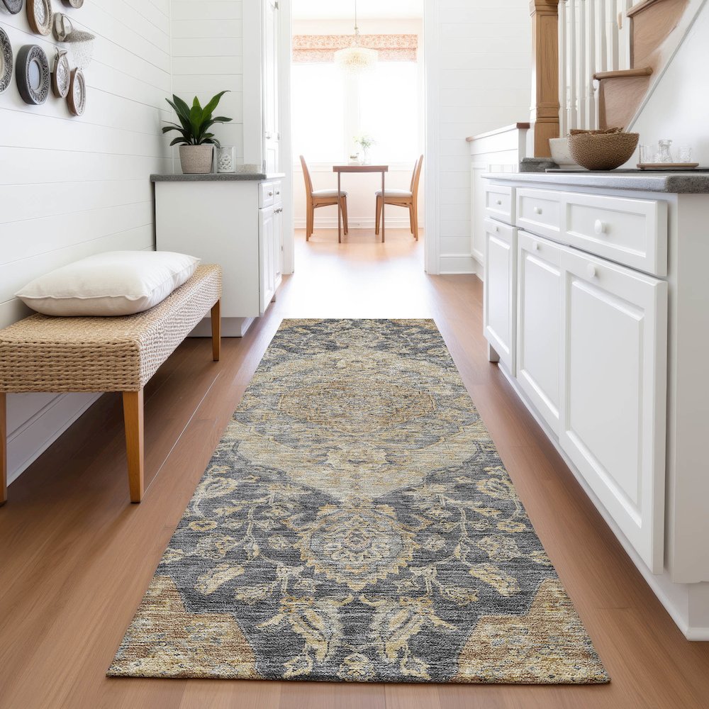 Premium Machine Washable Mayfield AMF1151 Charcoal 2'3" x 7'6" Runner Rug. Picture 5