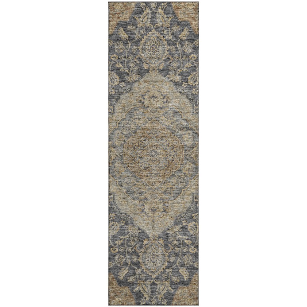Premium Machine Washable Mayfield AMF1151 Charcoal 2'3" x 7'6" Runner Rug. Picture 1