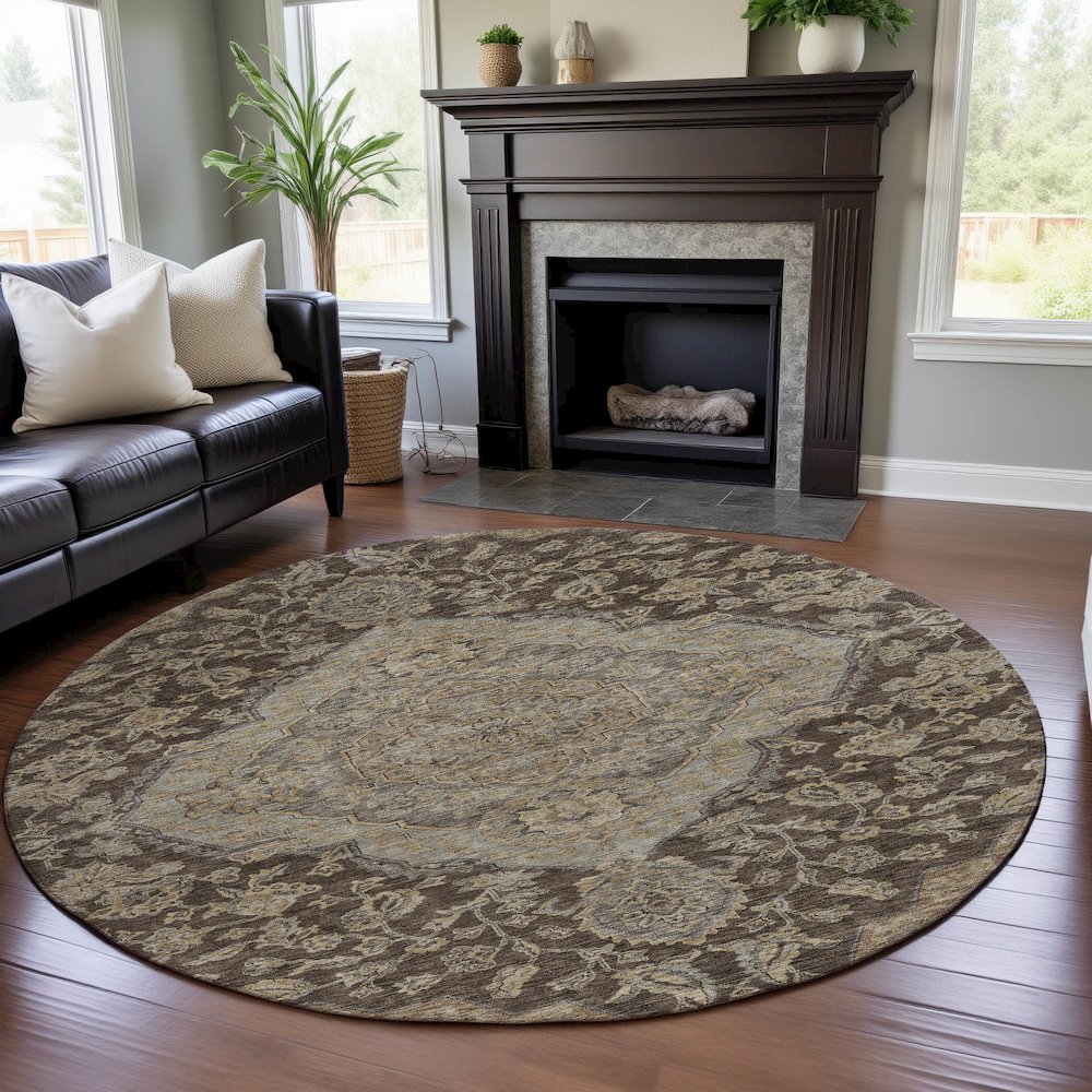 Premium Machine Washable Mayfield AMF1151 Chocolate 8' x 8' Round Rug. Picture 5