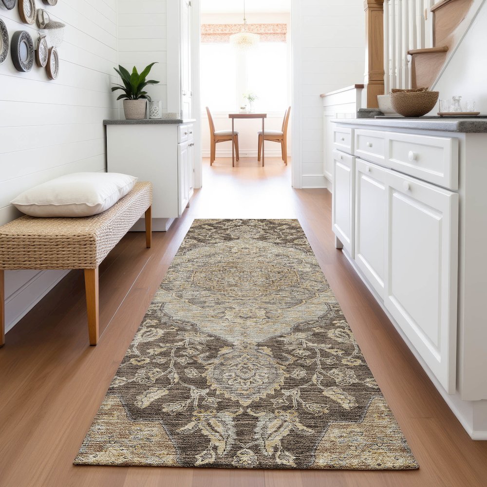 Premium Machine Washable Mayfield AMF1151 Chocolate 2'3" x 7'6" Runner Rug. Picture 5