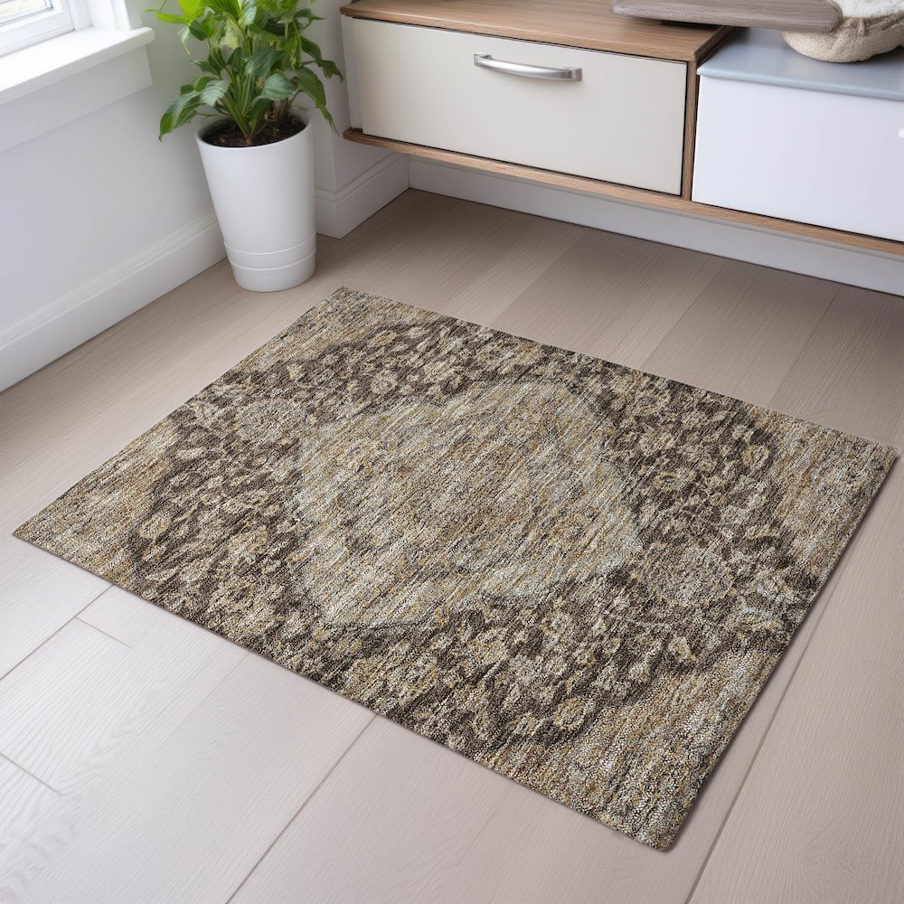 Premium Machine Washable Mayfield AMF1151 Chocolate 1'8" x 2'6" Rug. Picture 5