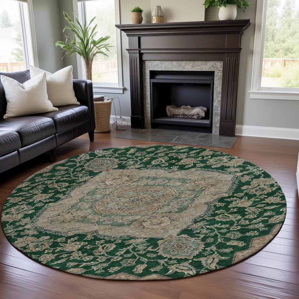 Premium Machine Washable Mayfield AMF1151 Emerald 8' x 8' Round Rug. Picture 5